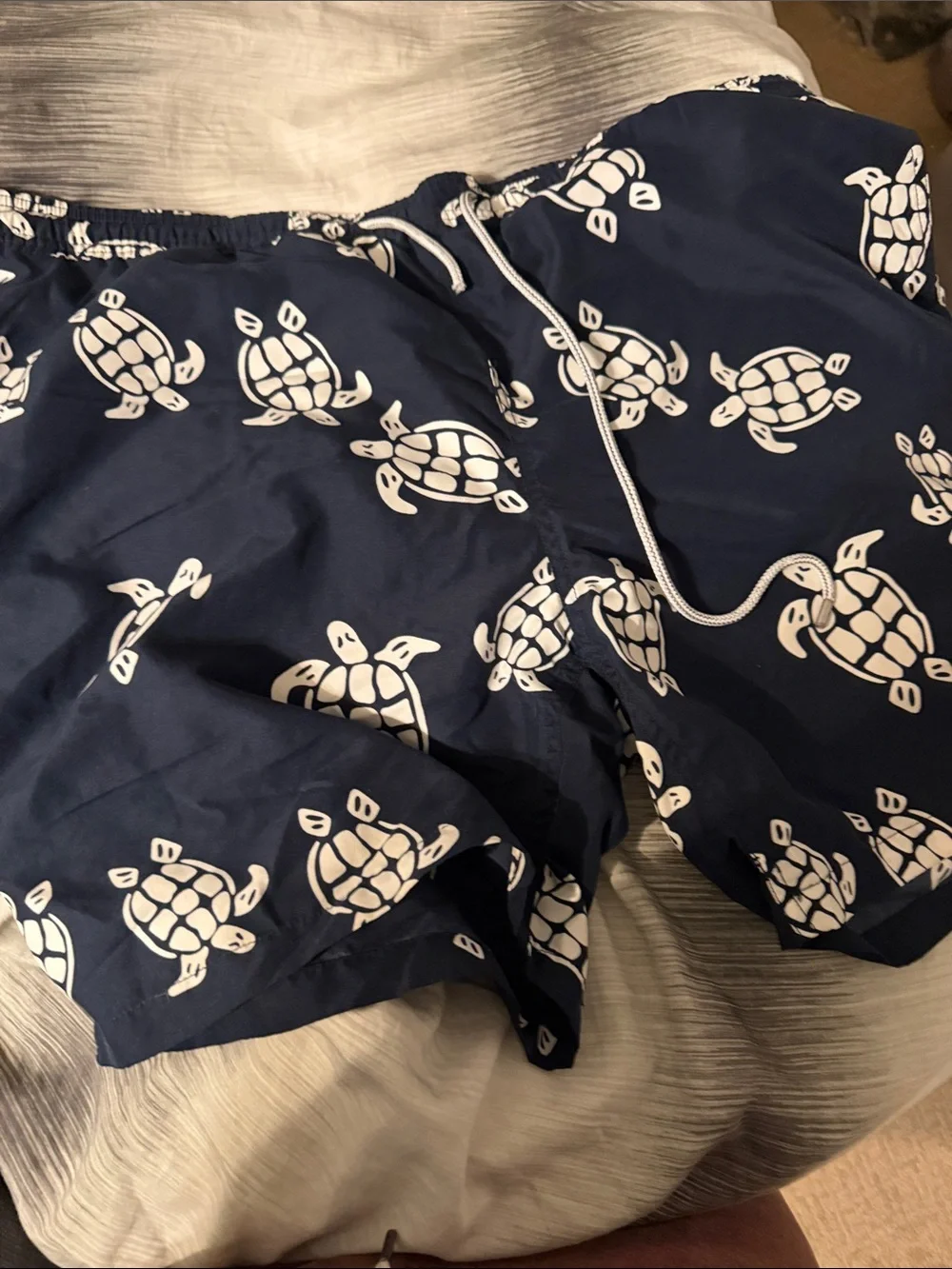 Kirklands Navy Swim Trunks with White Turtle Print